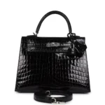 Hermès-Inspired Luxury Handbags Kelly 25 Black Shiny Niloticus Crocodile PHW - Exotic Creations