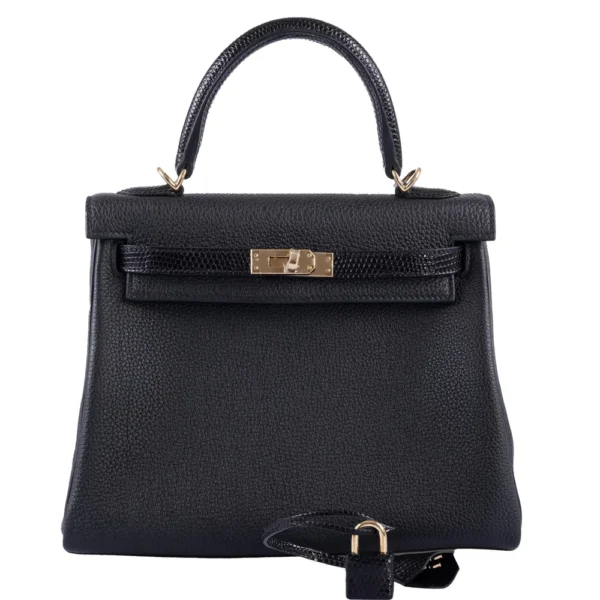 Hermès-Inspired Luxury Handbags Kelly 25 Retourne Touch Black Lizard & Togo GHW - Exotic Creations