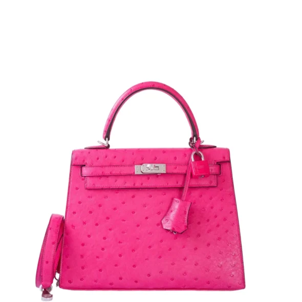 Hermès-Inspired Luxury Handbags Kelly 25 Rose Tyrien Ostrich PHW - Exotic Creations