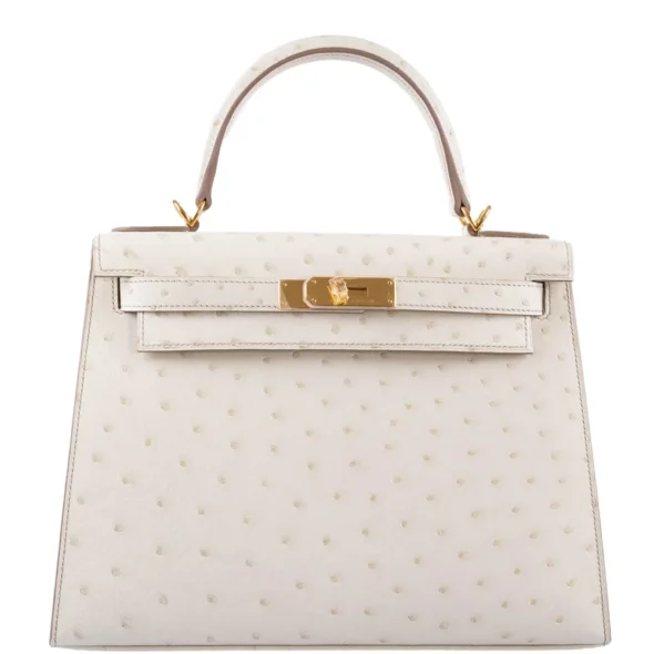 Hermès-Inspired Luxury Handbags Kelly 28 Beton Ostrich GHW - Exotic Creations