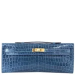 Hermès-Inspired Luxury Handbags Kelly Cut Blue Colvert Niloticus Crocodile GHW - Exotic Creations