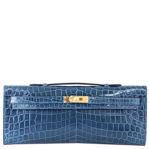 Hermès-Inspired Luxury Handbags Kelly Cut Blue Colvert Niloticus Crocodile GHW - Exotic Creations