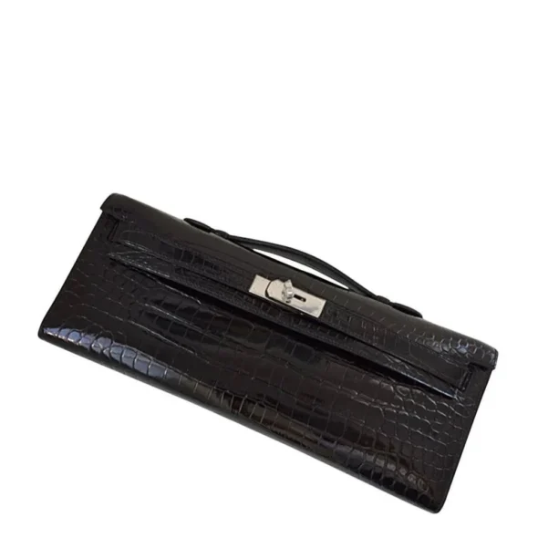 Hermès-Inspired Luxury Handbags Kelly Cut Crocodile Black PHW - Exotic Creations