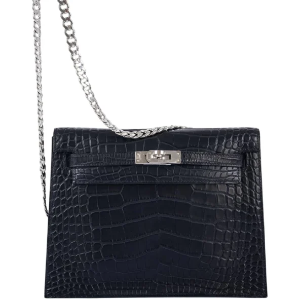 Hermès-Inspired Luxury Handbags Kelly Danse II Matte Black Alligator PHW - Exotic Creations