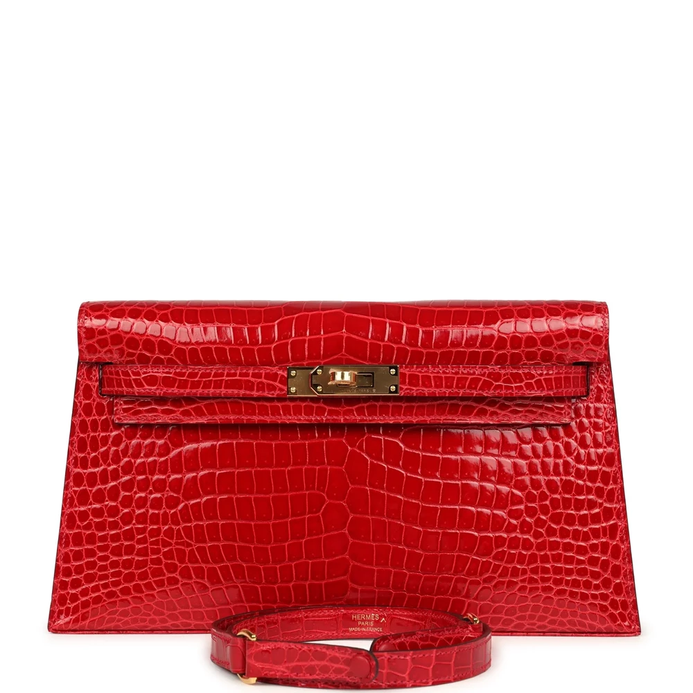 Hermès-Inspired Luxury Handbags Kelly Elan Foile Braise Shiny Porosus Crocodile GHW - Exotic Creations