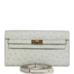 Hermès-Inspired Luxury Handbags Kelly Wallet To Go Gris Perle Ostrich GHW - Exotic Creations