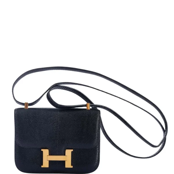 Hermès-Inspired Luxury Handbags Micro Constance 14 Black Varanus Lizard GHW - Exotic Creations