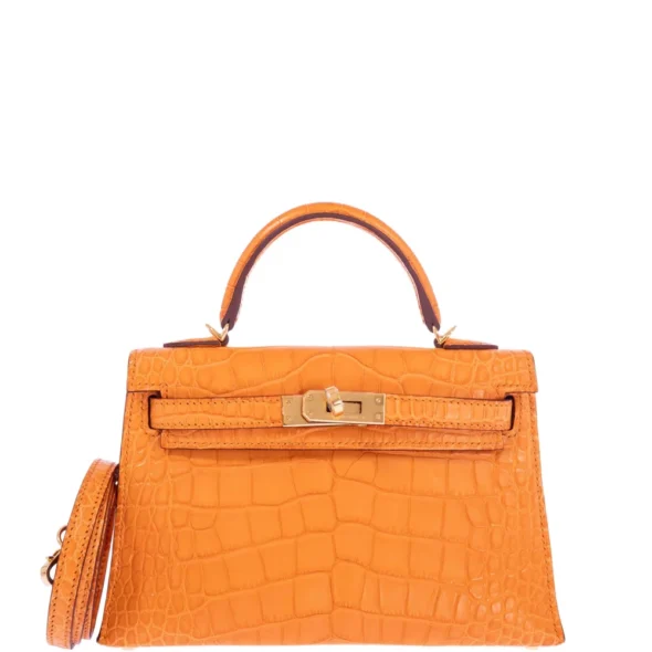 Hermès-Inspired Luxury Handbags Mini Kelly 20 II Apricot Matte Alligator GHW - Exotic Creations