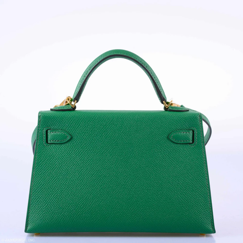 Hermès-Inspired Luxury Handbags Mini Kelly 20 II Cactus Epsom GHW - Exotic Creations Back