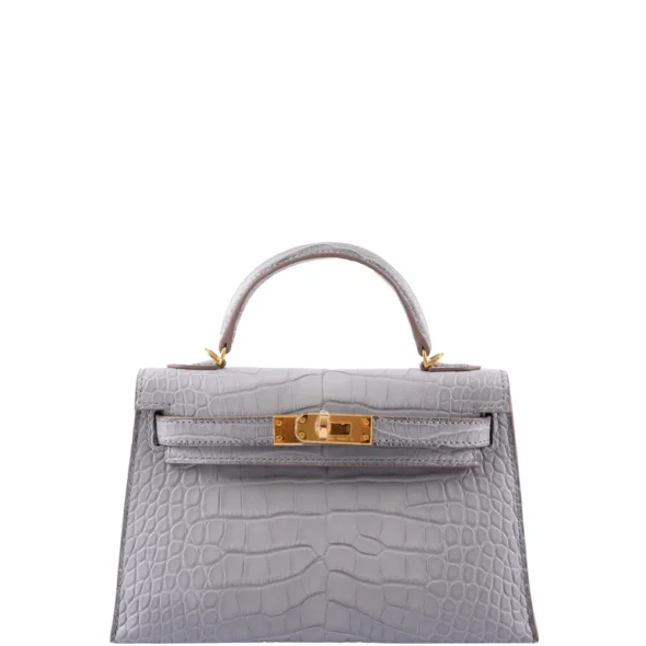 Hermès-Inspired Luxury Handbags Mini Kelly 20 II Gris Perle Matte Alligator GHW - Exotic Creations