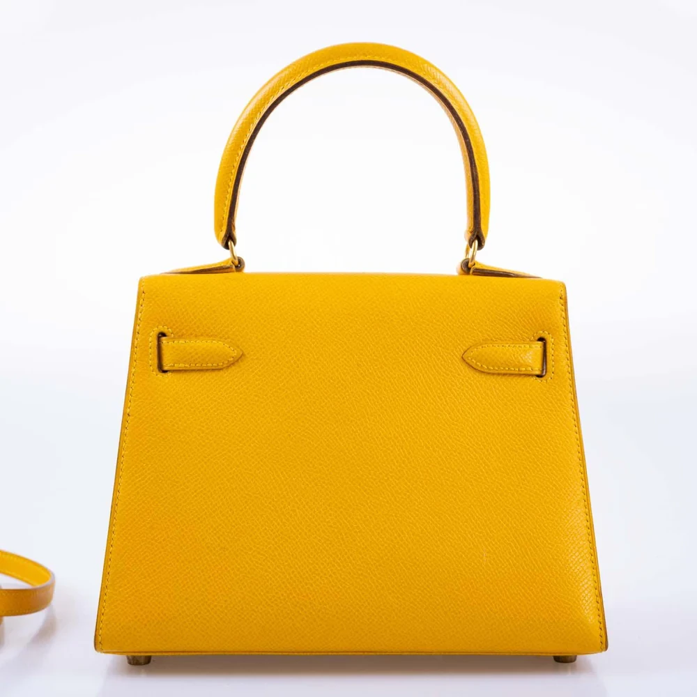 Hermès-Inspired Luxury Handbags Mini Kelly 20 Jaune Courchevel GHW - Exotic Creations Back