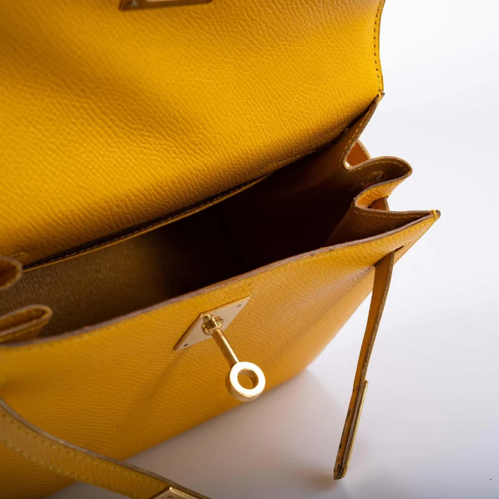 Hermès-Inspired Luxury Handbags Mini Kelly 20 Jaune Courchevel GHW - Exotic Creations Interior