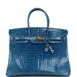 Hermès Replica Birkin 35 Bleu Mykonos Shiny Porosus Crocodile GHW - Exotic Creations