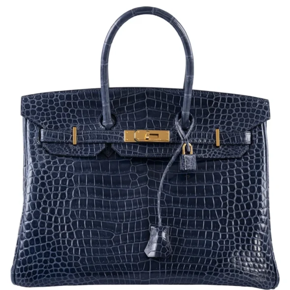 Hermès Replica Birkin 35 Blue Abysse Shiny Porosus Crocodile GHW - Exotic Creations