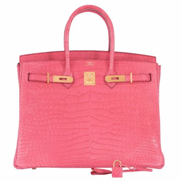 Hermès Replica Birkin 35 Matte Bougainvillea Pink Porosus Crocodile GHW - Exotic Creations