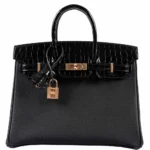 Hermès Replica Birkin Touch 25 Black Togo & Niloticus Crocodile RGHW - Exotic Creations