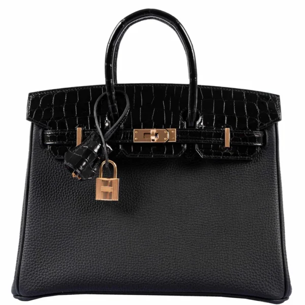 Hermès Replica Birkin Touch 25 Black Togo & Niloticus Crocodile RGHW - Exotic Creations