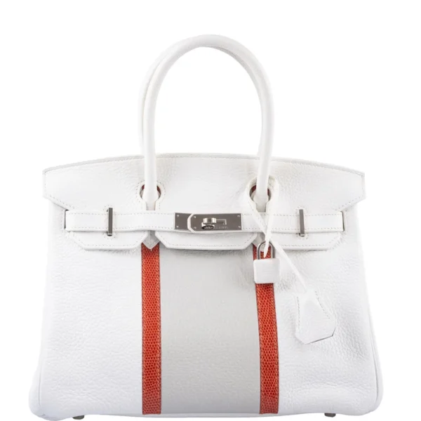 Hermès Replica Club Birkin 30 White, Grey Clemence & Sanguine Lizard PHW - Exotic Creations