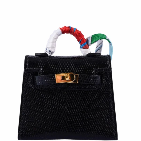 Hermès Replica Collection 2025 Micro Kelly Charm Black Lizard GHW - Exotic Creations