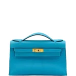Hermès Replica Collection 2034 Kelly Pochette Celeste Swift GHW - Exotic Creations front