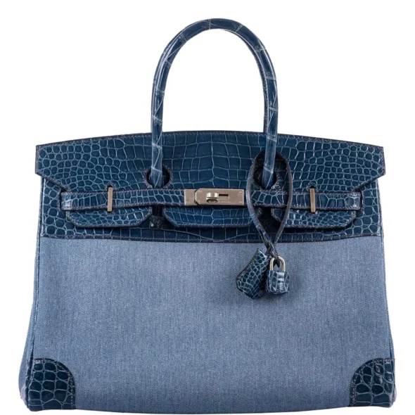 Hermès Replica Collection 2025 Birkin 35 Shiny Blue Roi Porosus Crocodile & Denim PHW - Exotic Creations