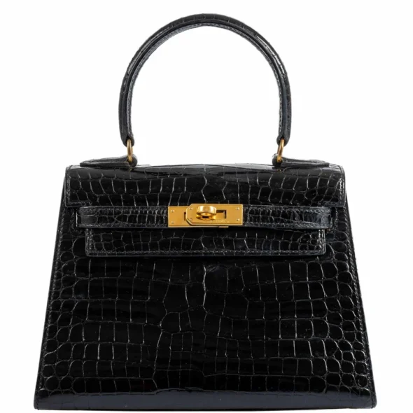 Hermès Replica Collection 2025 Kelly 20 Shiny Black Porosus Crocodile GHW - Exotic Creations