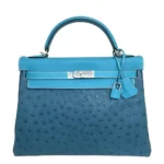 Hermès Replica Collection 2025 Kelly 32 Blue/Green Ostrich PHW - Exotic Creations