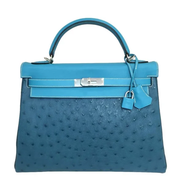 Hermès Replica Collection 2025 Kelly 32 Blue/Green Ostrich PHW - Exotic Creations
