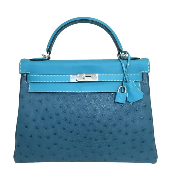 Hermès Replica Collection 2025 Kelly 32 Blue/Green Ostrich PHW - Exotic Creations