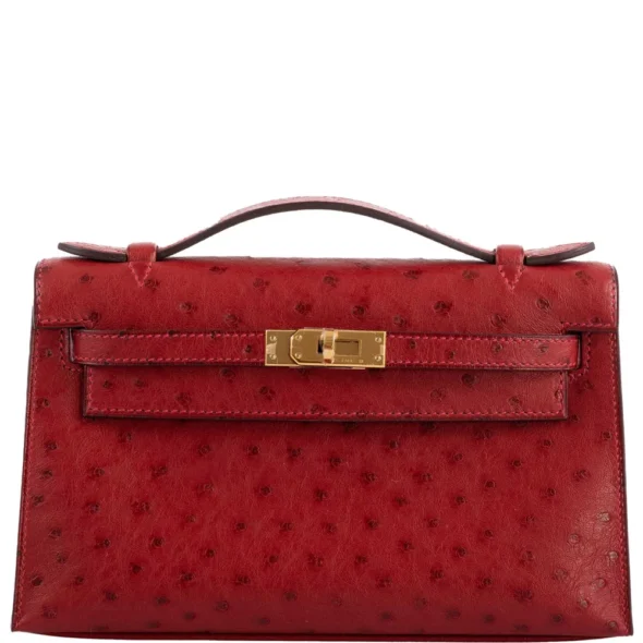 Hermès Replica Collection 2025 Kelly Mini Pochette Rouge Vif Ostrich GHW - Exotic Creations