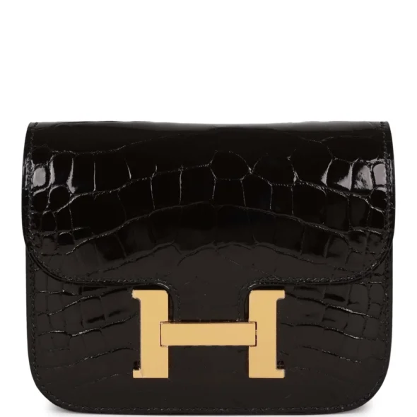 Hermès Replica Constance Slim Wallet Black Alligator