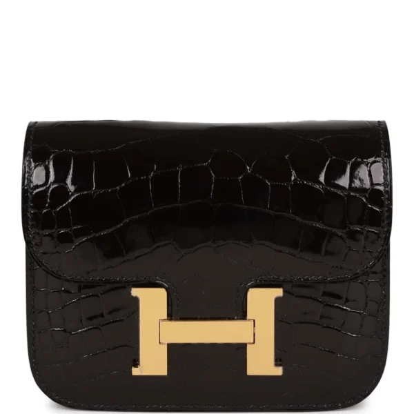 Hermès Replica Constance Slim Wallet Black Alligator