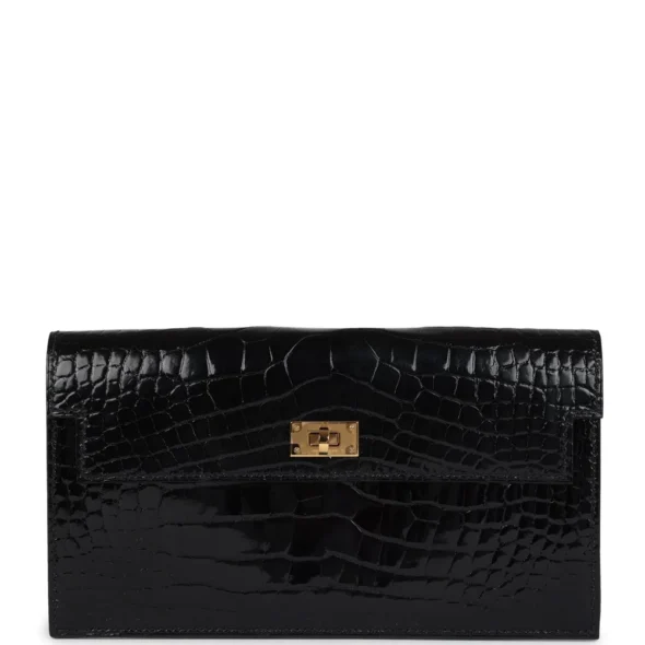 Hermès Replica Kelly Pocket Long Wallet Black Alligator GHW | ExoticCreations