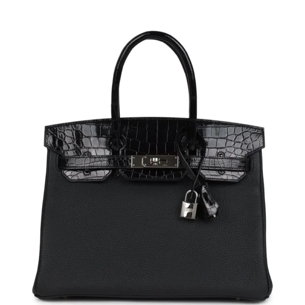 Hermès Replica Collection 2025 Birkin 30 Black Shiny Niloticus Crocodile & Togo Touch PHW - Exotic Creations