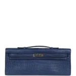 Hermès Replica Collection 2025 Kelly Cut Bleu De Malte Matte Porosus Crocodile PHW - Exotic Creations