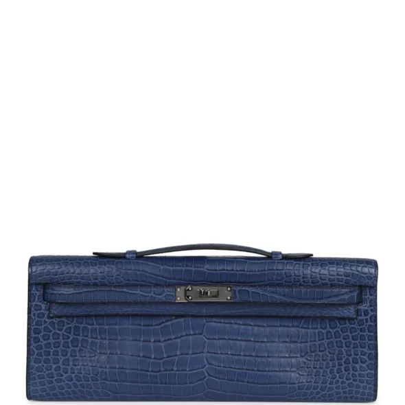 Hermès Replica Collection 2025 Kelly Cut Bleu De Malte Matte Porosus Crocodile PHW - Exotic Creations