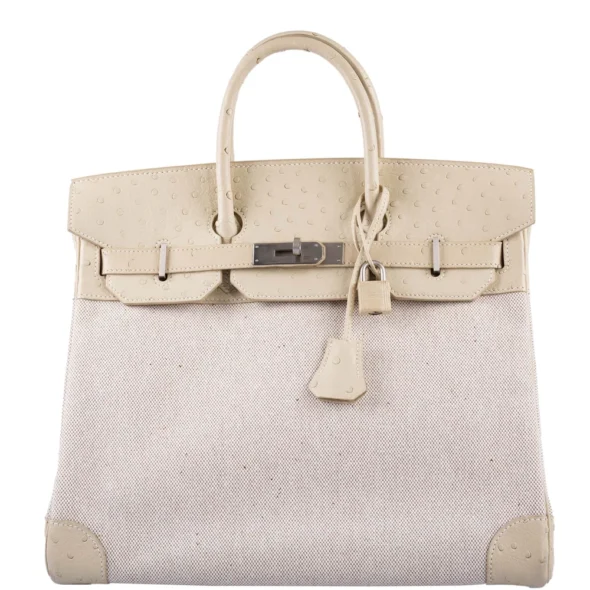 Hermès Replica HAC Birkin 32 Parchemin Ostrich & Toile Brushed PHW - Exotic Creations