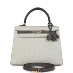Hermès Replica HSS Kelly 25 Gris Perle & Graphite Ostrich PBHW - Exotic Creations