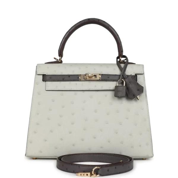 Hermès Replica HSS Kelly 25 Gris Perle & Graphite Ostrich PBHW - Exotic Creations