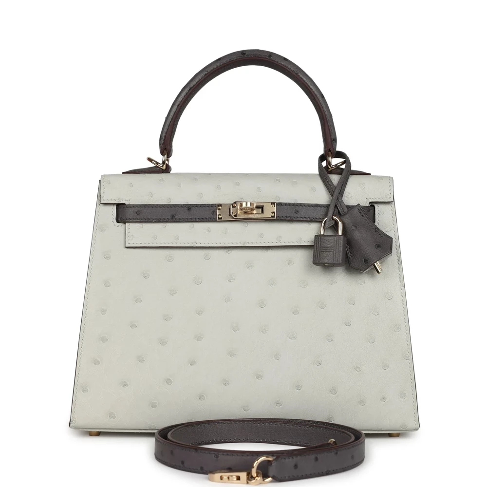 Hermès Replica HSS Kelly 25 Gris Perle & Graphite Ostrich PBHW - Exotic Creations