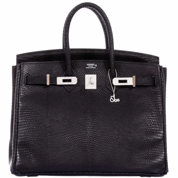 Hermès Replica HW Quality Birkin 25 Black Salvator Lizard Jacob & Co. White Gold & Diamond HW - Exotic Creations