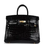 Hermès Replica HW Quality Birkin 25 Black Shiny Niloticus Crocodile GHW - Exotic Creations
