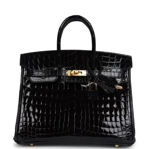 Hermès Replica HW Quality Birkin 25 Black Shiny Niloticus Crocodile GHW - Exotic Creations