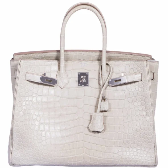 Hermès Replica HW Quality Birkin 35 Matte Beton Porosus Crocodile PHW - Exotic Creations