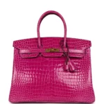 Hermès Replica HW Quality Birkin 35 Rose Scheherazade Shiny Porosus Crocodile GHW - Exotic Creations