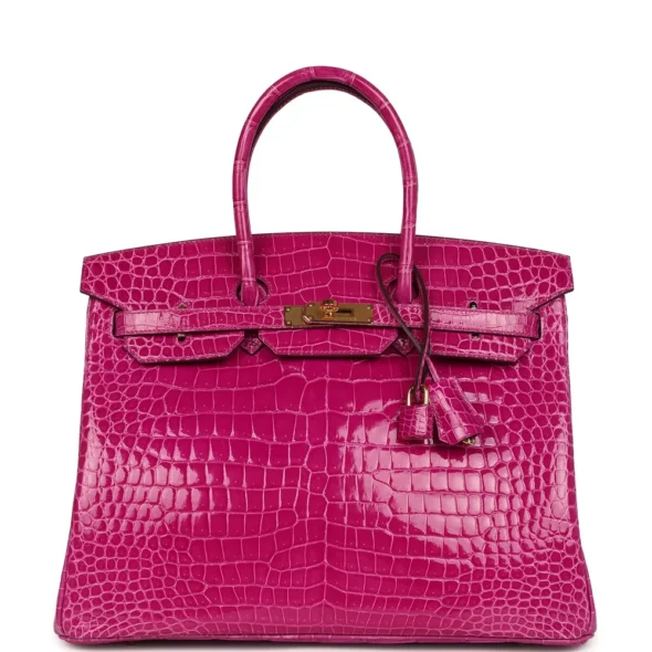 Hermès Replica HW Quality Birkin 35 Rose Scheherazade Shiny Porosus Crocodile GHW - Exotic Creations