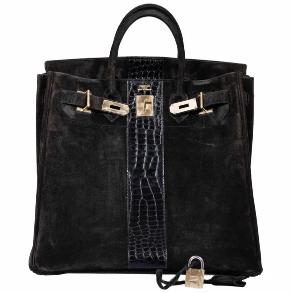 Hermès Replica HW Quality Birkin 40 HAC Black Doblis Suede & Crocodile GHW - Exotic Creations