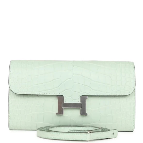 Hermès Replica Constance Wallet To Go Vert Deau Matte Alligator PHW