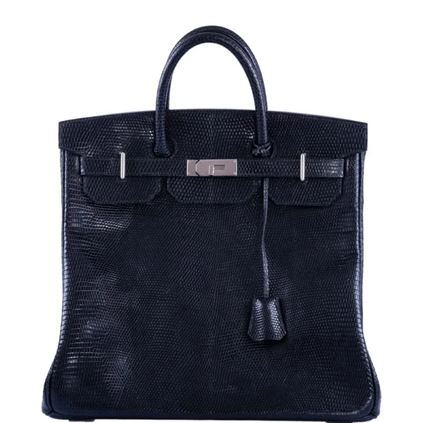 Hermès Replica HW Quality HAC Birkin 40 Black Shiny Lizard PHW - Exotic Creations