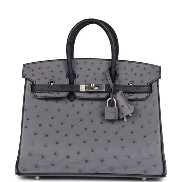 Hermès Replica HW Quality HSS Birkin 25 Gris Agate & Bleudigo Ostrich Brushed PHW - Exotic Creations